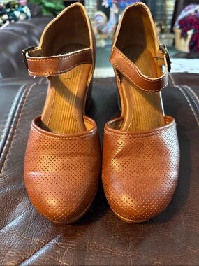 boc Cognac Perforated Mary Jane Heels with Ankle Strap